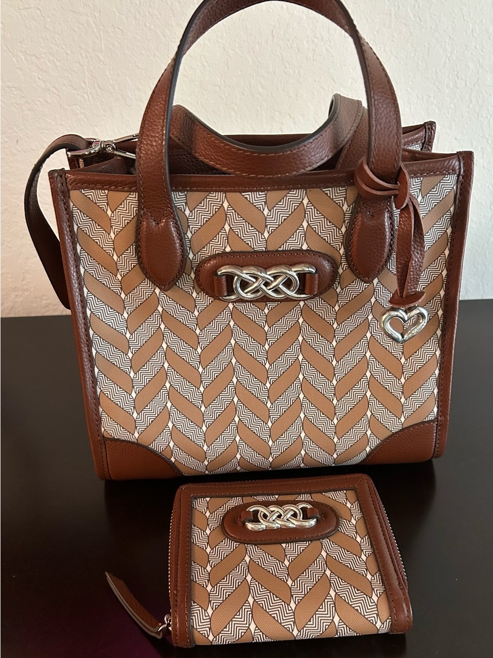 Brown and Cream Patterned Brighton Tote Bag with Matching Wallet
